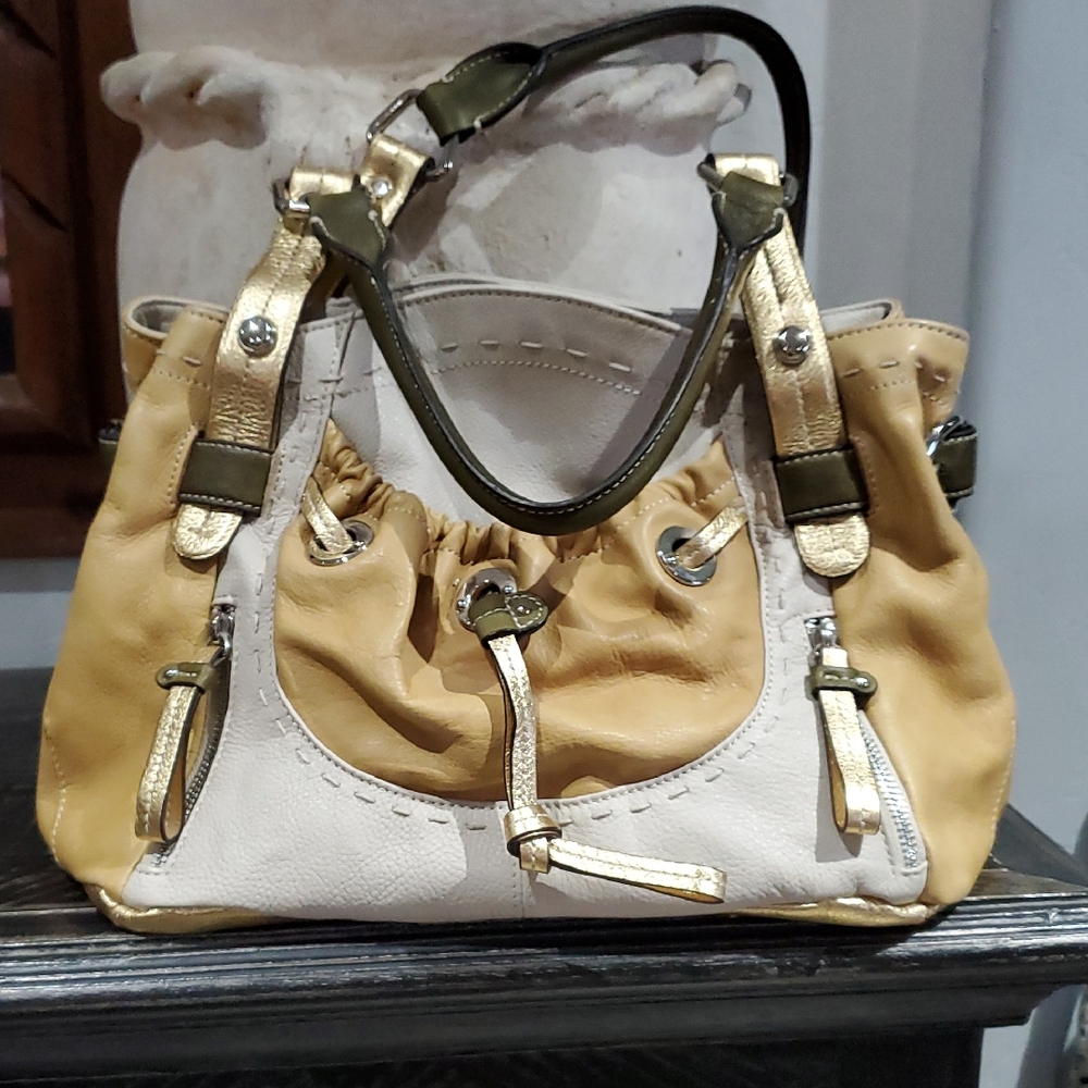 B. Makowsky Gold And Cream Shoulder Bag